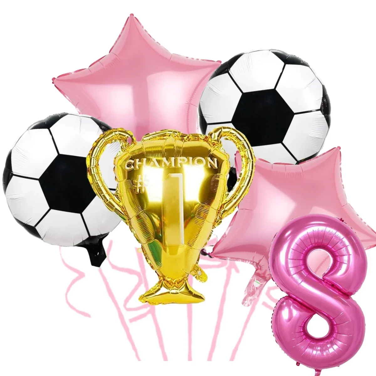 6pcs Boys Football Trophy Helium Balloon Birthday Party Decorations Children's Gifts 32inch Green Pink Gold Digit Number Balloon view 3