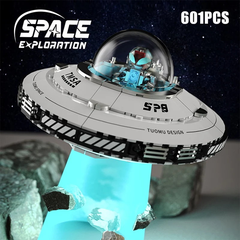 

Technical UFO Spacecraft With Lights Building Blocks Space Exploration Alien Figures MOC Bricks Education Toys For Children Gift