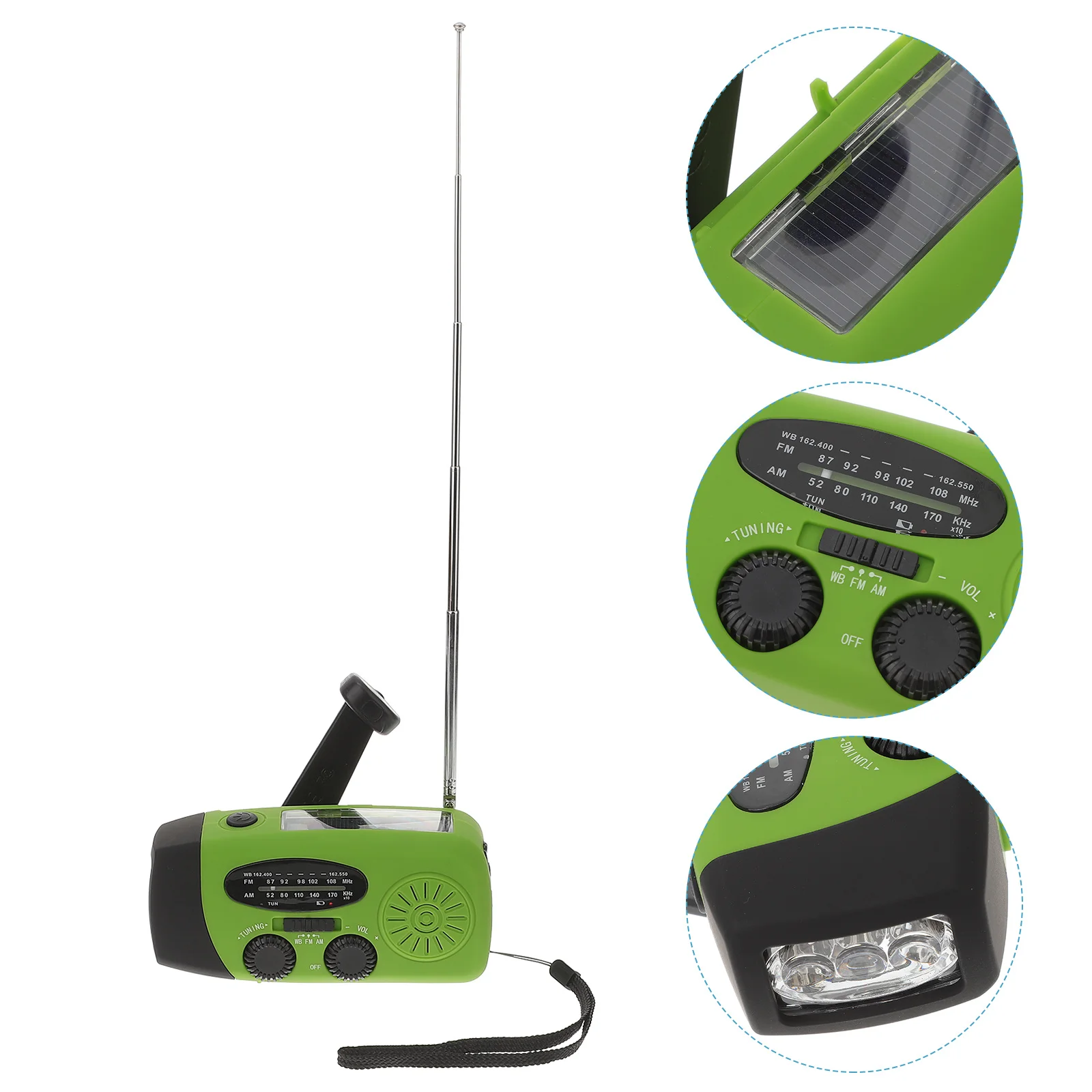 راديو الطوارئ المحمول بالطاقة الشمسية، شحن USB، راديو الطقس Am Fm مع بنك الطاقة، ضوء LED للمغامرة الخارجية
