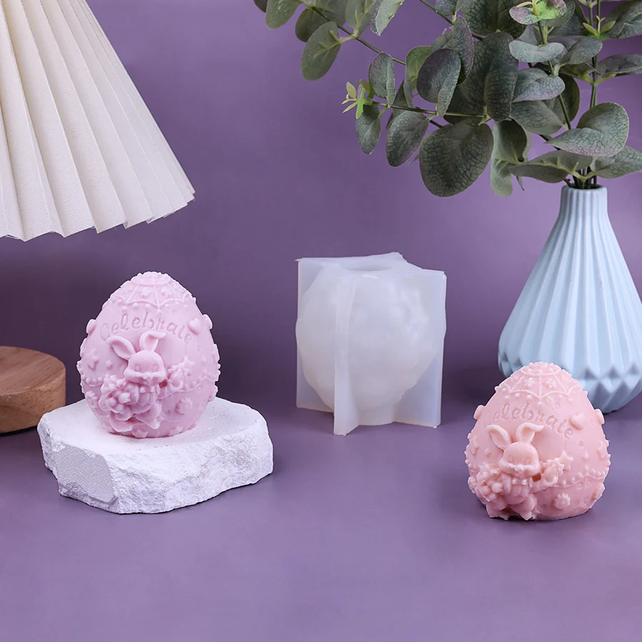 Molde de vela de silicona con forma de huevo de conejo tallado, jabón de animales de dibujos animados en 3D, yeso epoxi, herramienta para hornear hielo y Chocolate, regalo de vacaciones