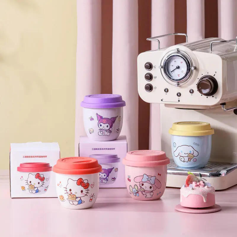 

Красивая кофейная чашка Hello Kittys My Melody Kuromi, керамическая чашка, устойчивая к высоким температурам с крышкой, кружка, чашка для молока, модный подарок