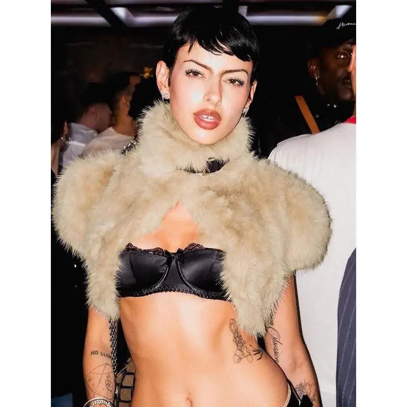 Fashionable Fur Crop Shawl Top Vest Short Women's Jacket Stylish Leatherette Shoulder Wrap Warm Autumn Spring Fashion view 4