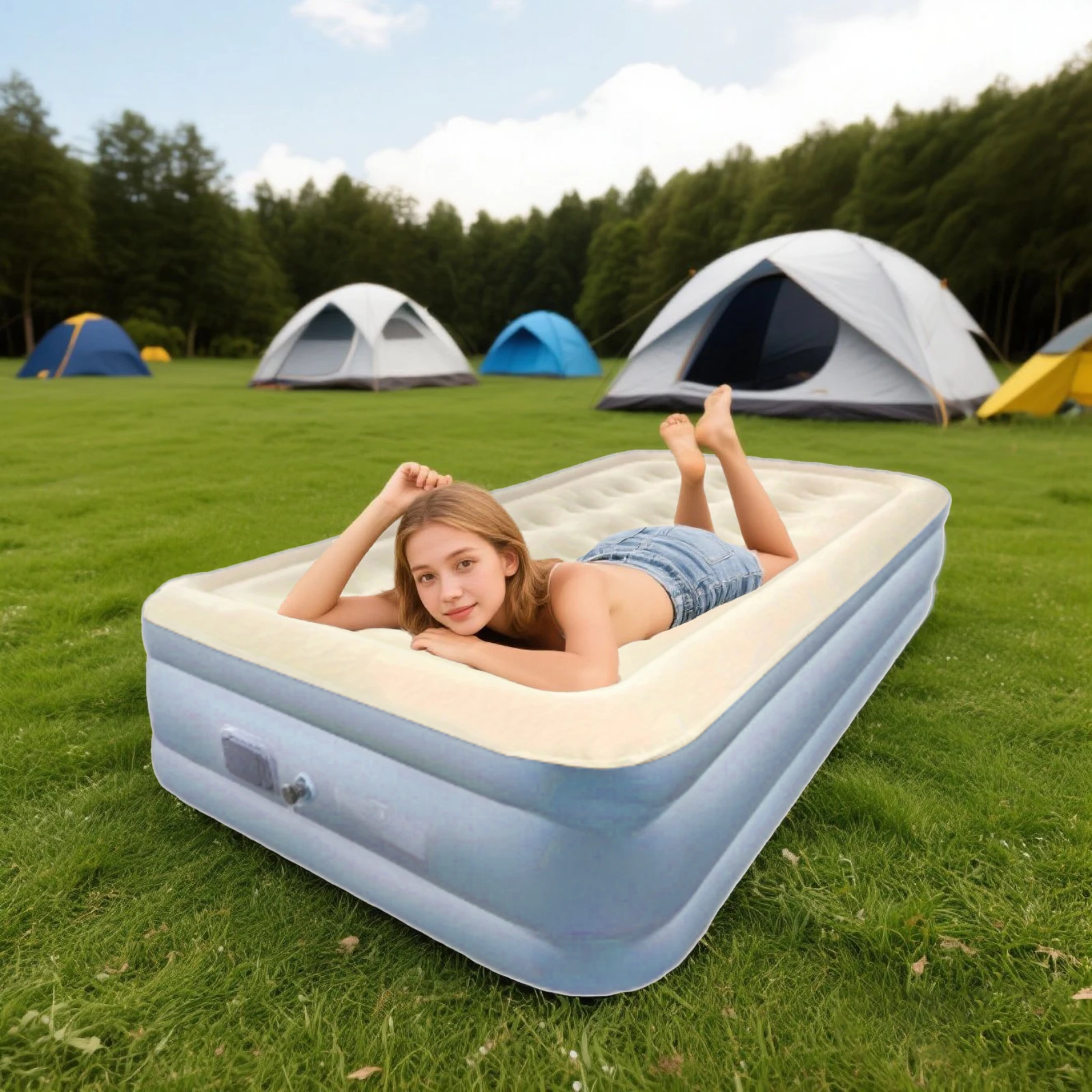 

Inflatable Air Mattress Camping Modern Style 2-Person Inflatable Airbed Bedroom Outdoor Use Best Furniture Bedding
