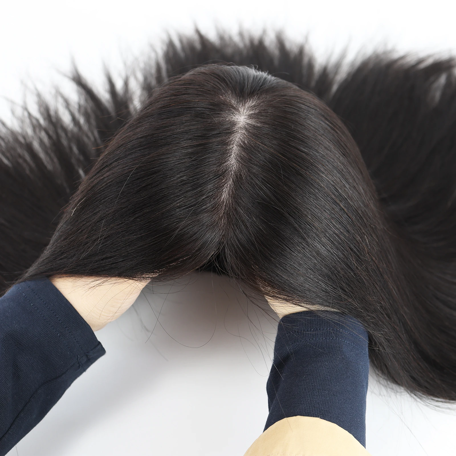 Straight Virgin European Human Hair Silk Top Wig with Bangs — 6x6 Silk Base