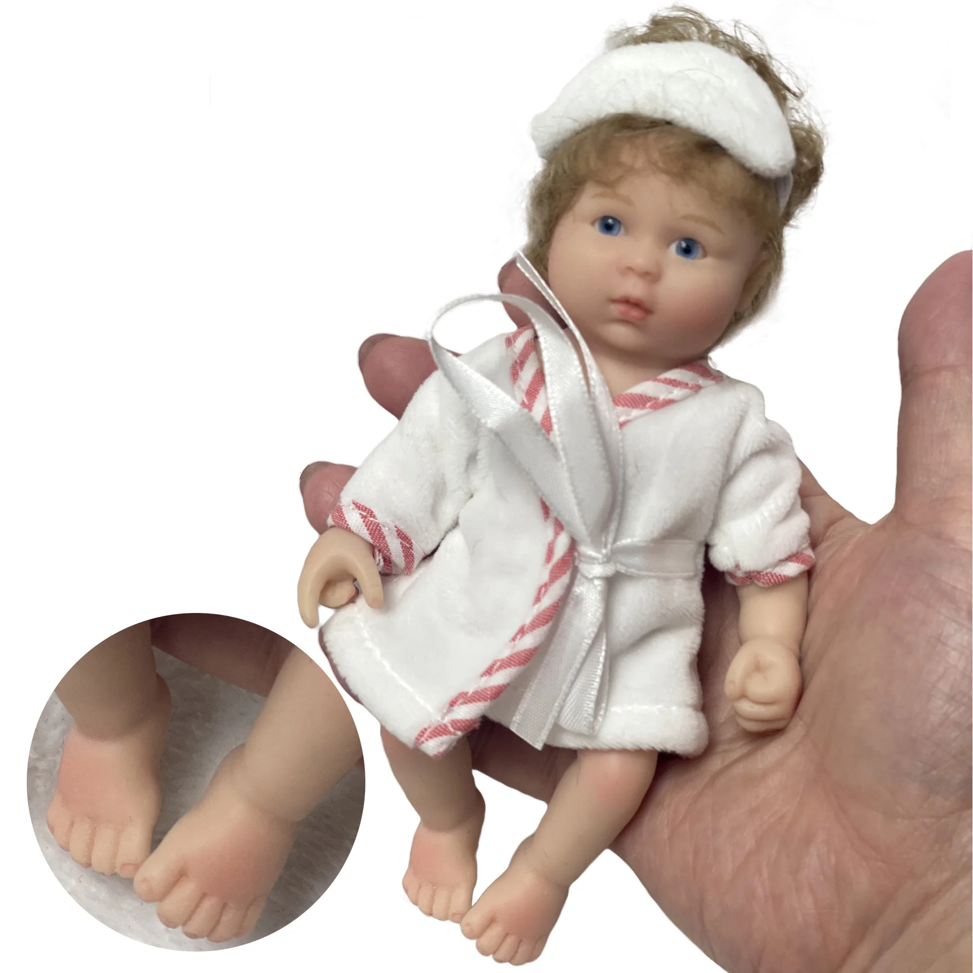 15cm Mini Solid Silicone Bebe Reborn Doll Rooting Curly Hair Handmade Lifelike Reborn Baby Dolls Muñecas Reborn De Silicona