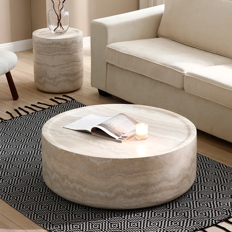 Wabi Sand Wind Travertine Coffee Table Living Room Household Light Luxury Modern Minimalist Round Marble Table