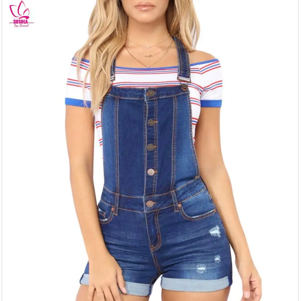 

Short Denim Overalls Women Hole Short Jumpsuit High Waist Casual Jeans Playsuit Washed Salopette Straps 2024 Summer Jeans Romper