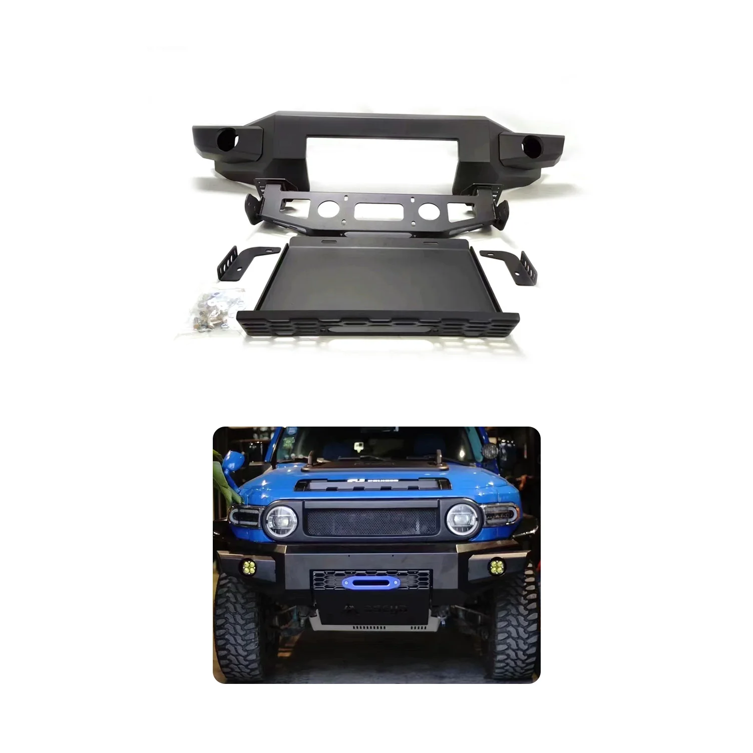 Nuevos accesorios 4x4, placa de cabrestante negra texturizada todoterreno, parachoques delantero con placa de deslizamiento para Toyota FJ Cruiser 2007-2014