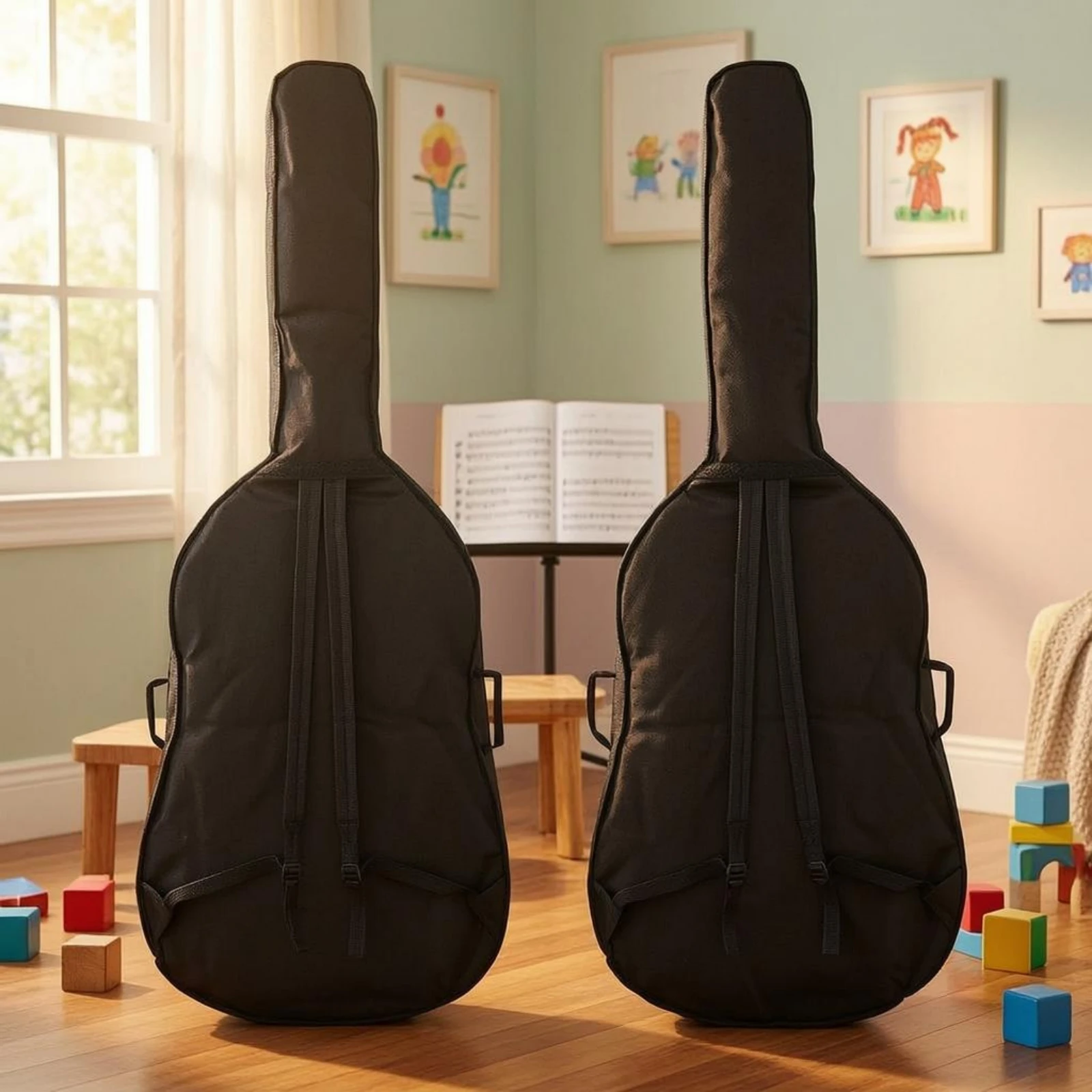 Double Bass Gig Bag Reinforced Seams Double Bass Backpack Bag Music Gear Full-Length Zip Front Pocket