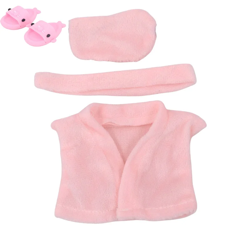 17CM Plush Doll Sleeprobe Set,4Pcs=Eye Mask+Nightgown+Belt+Slippers,For labubu Clothes Household Clothes,Christmas Gift,Girl Toy