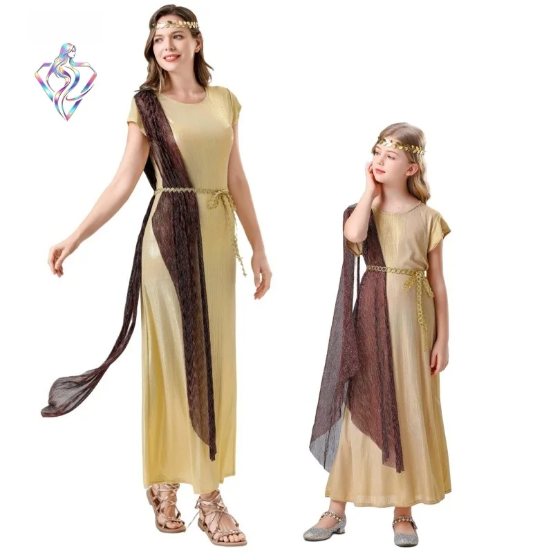 

New Medieval Costume Halloween Cosplay Ancient Roman Goddess Parent-Child Set Party Role-playing Clothes Ethnic Stage Costume