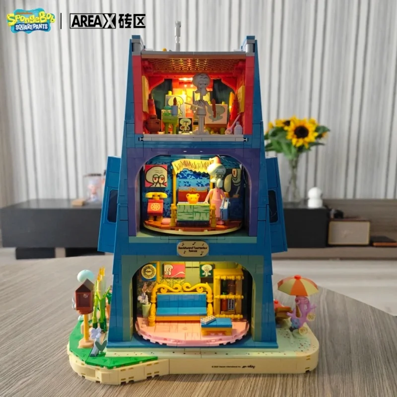 AREAX สพันจ์บ็อบ สแควร์แพ้นท์ซีรีส์ปลาหมึกยักษ์หินบ้านประกอบของเล่นอนุภาคขนาดเล็กเด็กสาวรุ่นเครื่องประดับวันหยุดของขวัญ