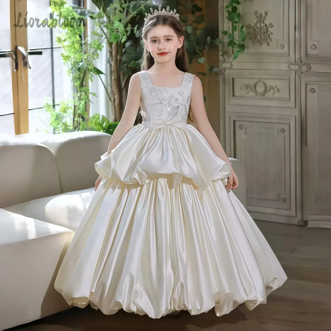 

Elegant Layered Girls' Gown White Queen-Style Maxi Dress Exquisite Wedding Party Attire Dress свадебное платье