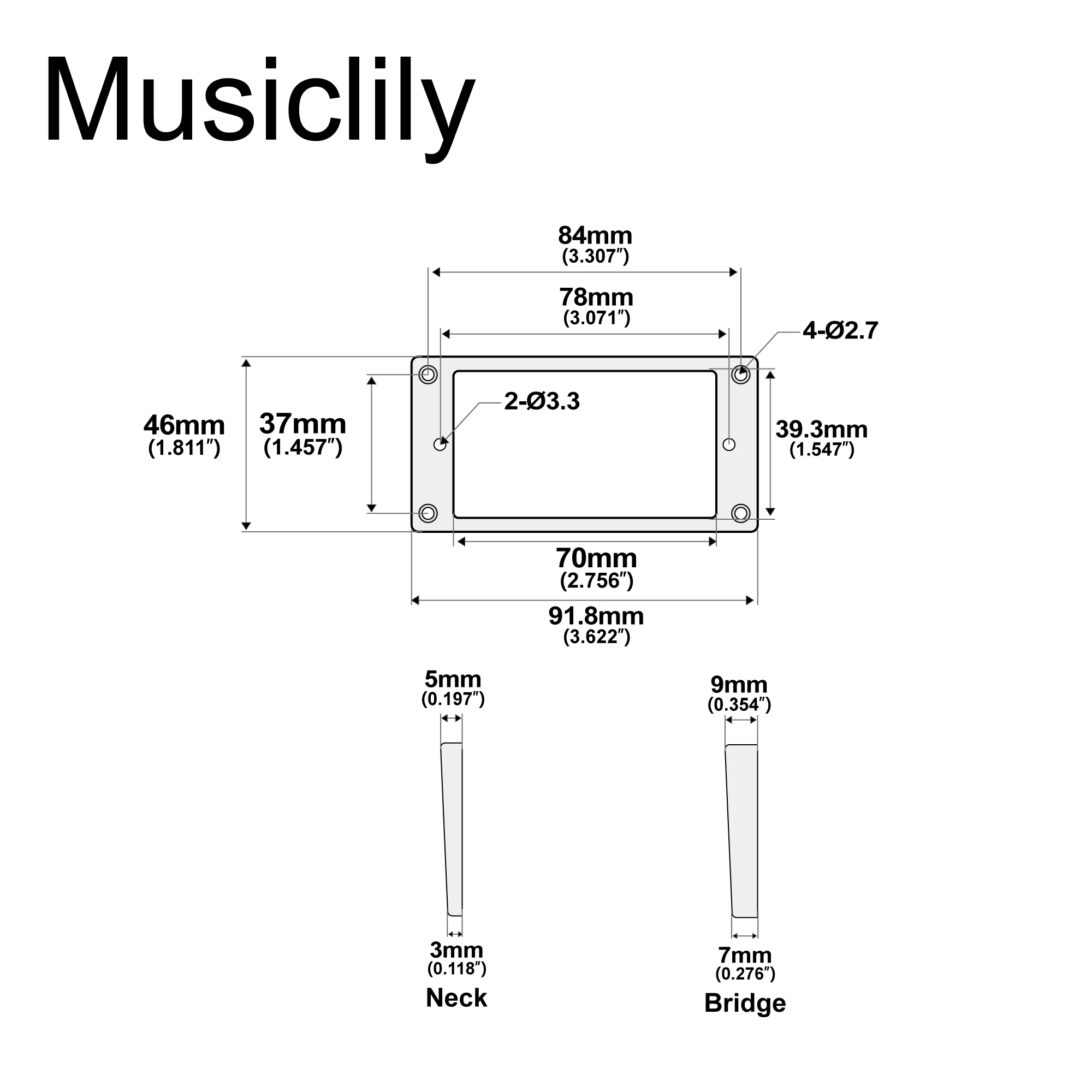 Musiclily Pro Plastic Curved Bottom Humbucker Mounting Pickup Rings Set for China Made Epiphone Guitar (Set of 2)