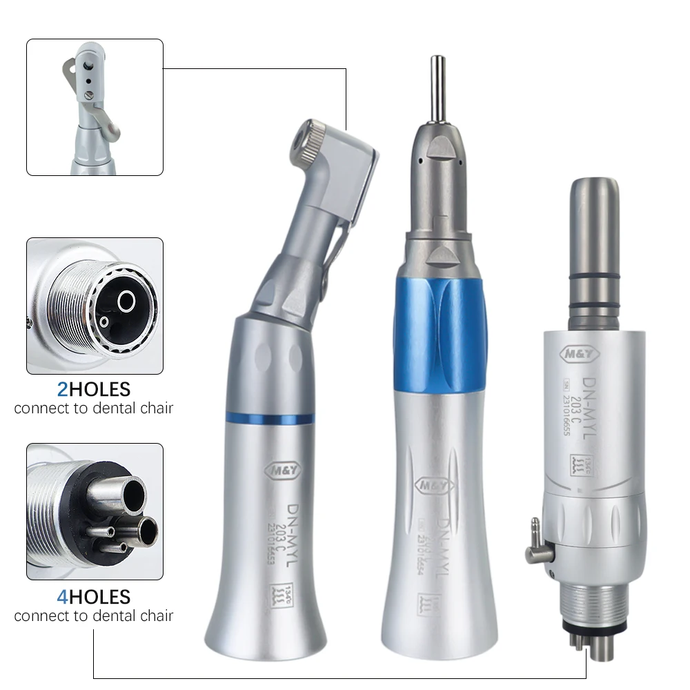 Dental EX-203C Low Speed Handpiece Kit Straight Contra Angle 2/4 Hole Air Turbine 1:1 Direct Drive External Channel Fit Pana MAX