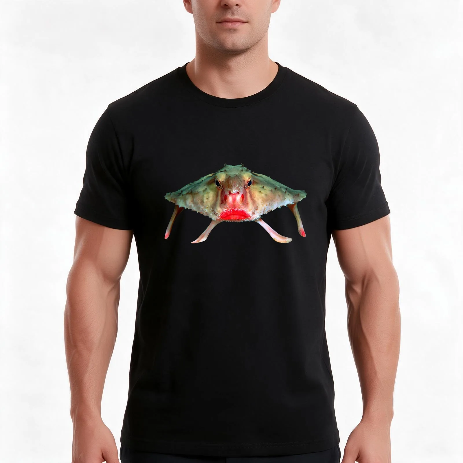 Red-lipped batfish funny strange animal T-Shirt, Summer Casual Cotton Tee, Oversized Streetwear Tops, Vintage Graphic Print