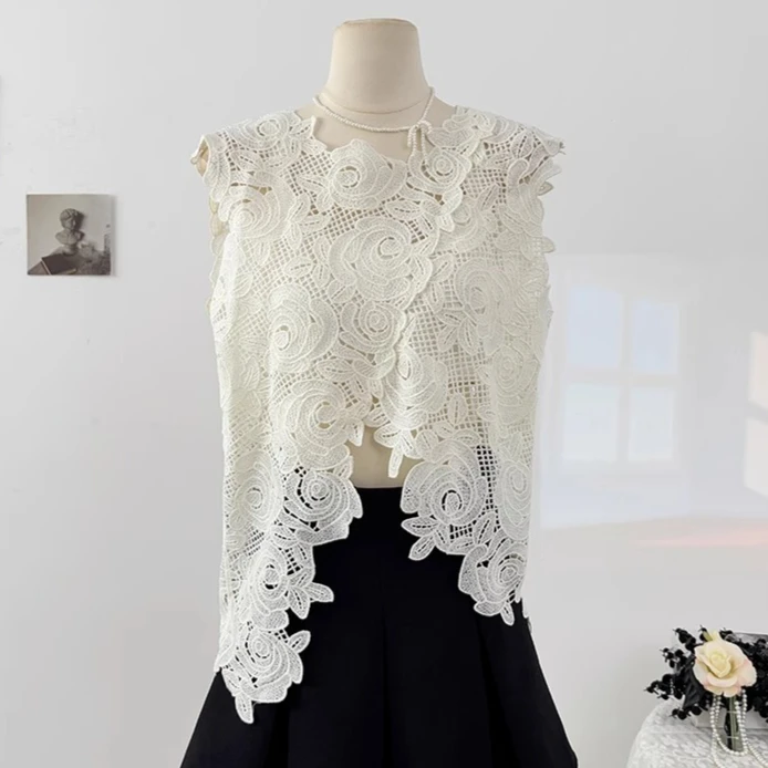 

Летний женский нерегулярный полый кружевной жилет без рукавов с разрезом