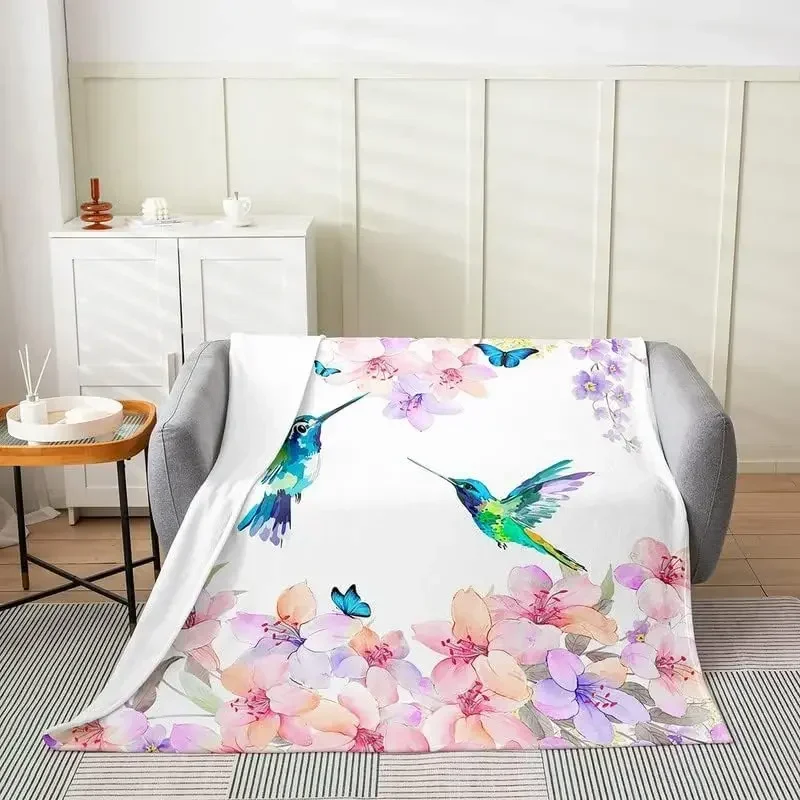 Hummingbird All Season,Bed Blanket Tropical Birds Plush Throw Blanket, for Kids Hummingbird Flowers Flannel Fleece