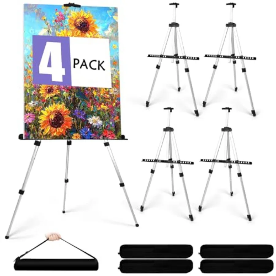 

Набор из 4-х регулируемых портативных алюминиевых металлических мольбертов-треног для художников, высота от 20 до 66 дюймов, с 4 сумками для хранения.
