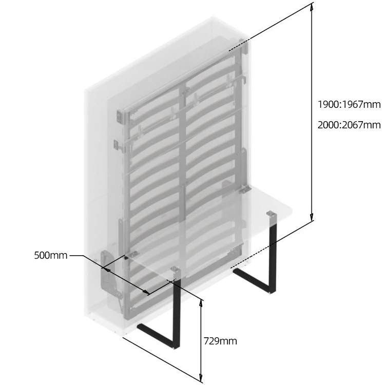 آلية سرير ميرفي موفرة للمساحة، آلية يدوية عمودية قابلة للطي للإخفاء على الحائط مع ساق مكتب