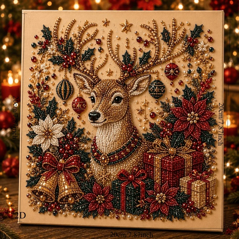2D/Flat Printing Christmas Pearl Painting Set Pearl Rhinestone Christmas Bell Reindeer Socks Tree Pattern Canvas Decoration 2026 view 2