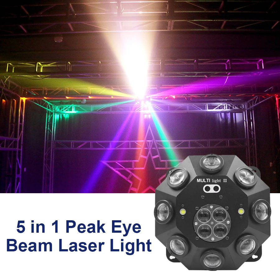 5 in 1 LED Projector Stage Effect Laser Beam Strobe Flash DMX512 Bee Eye DJ Disco Bar Party Music Light