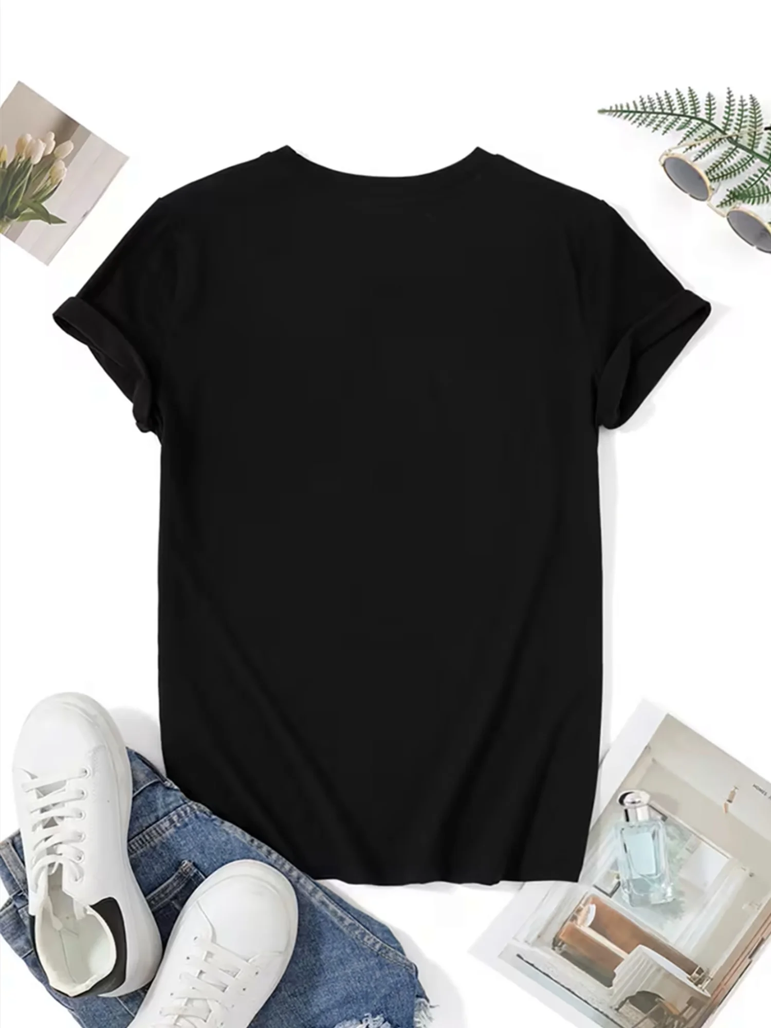 Women's Fashion New Round-Neck T-Shirt Live Wild Stay Free Sugar Skull Cactus Guitar Floral Graphic Print T Shirt Clothes Female