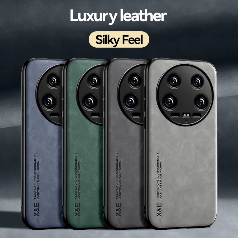 Luxury Magnetic Car Holder Leather Phone Case For Xiaomi 14 ultra   Silicone Protect Back Cover