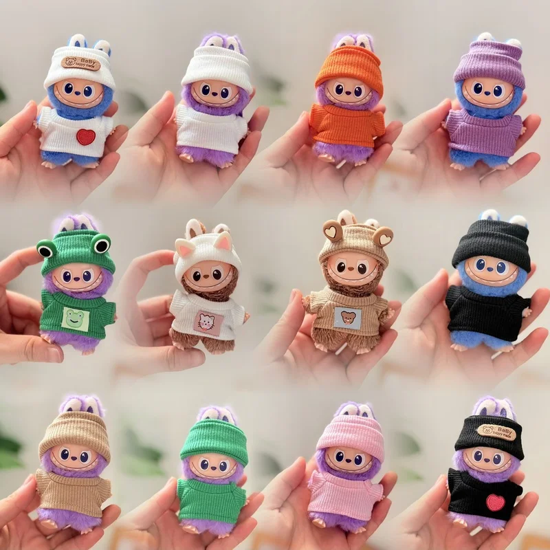 

10 см Forlabubu Mini 4,0 вязаный свитер, одежда для куклы, шапка с маленькими ушками, эластичная рубашка, комплект из двух предметов, аксессуары для кукол, одежда для кукол