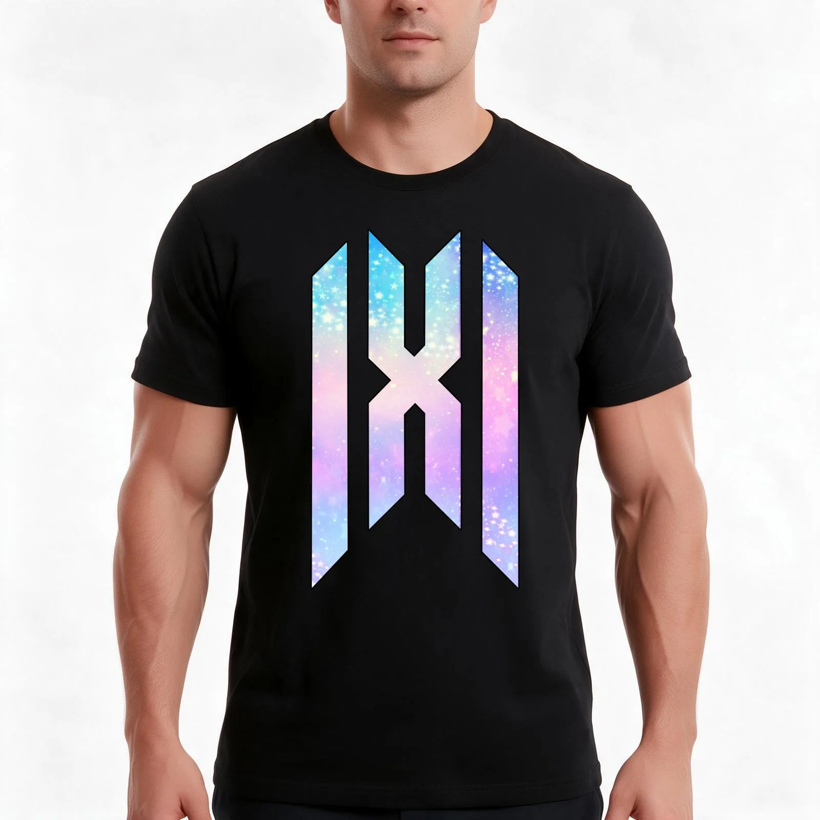 Monsta X Logo (Pastel Galaxy) T-Shirt Summer Casual Cotton Tee Oversized Streetwear Tops Vintage Graphic Print 100% Cotton