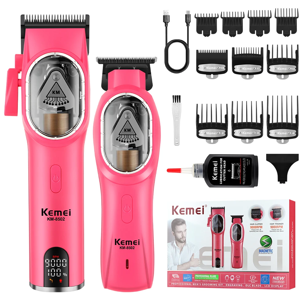 Kemei Salon-grade hair clipper two-piece set 9000 RPM super torque motor Precision knife head Professional hair cutting machine