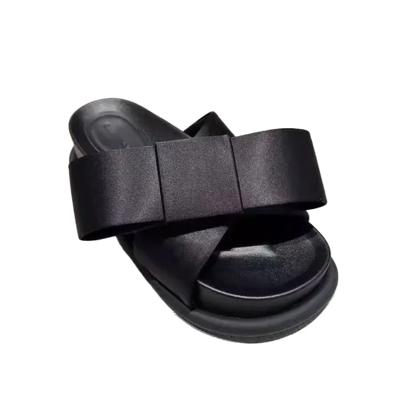 Распродажа Женская обувь 2025 Тапочки на платформе с открытым носком Повседневные сандалии Женские сандалии с галстуком-бабочкой Круглый носок на плоской подошве с тапочками Дизайнерские сандалии