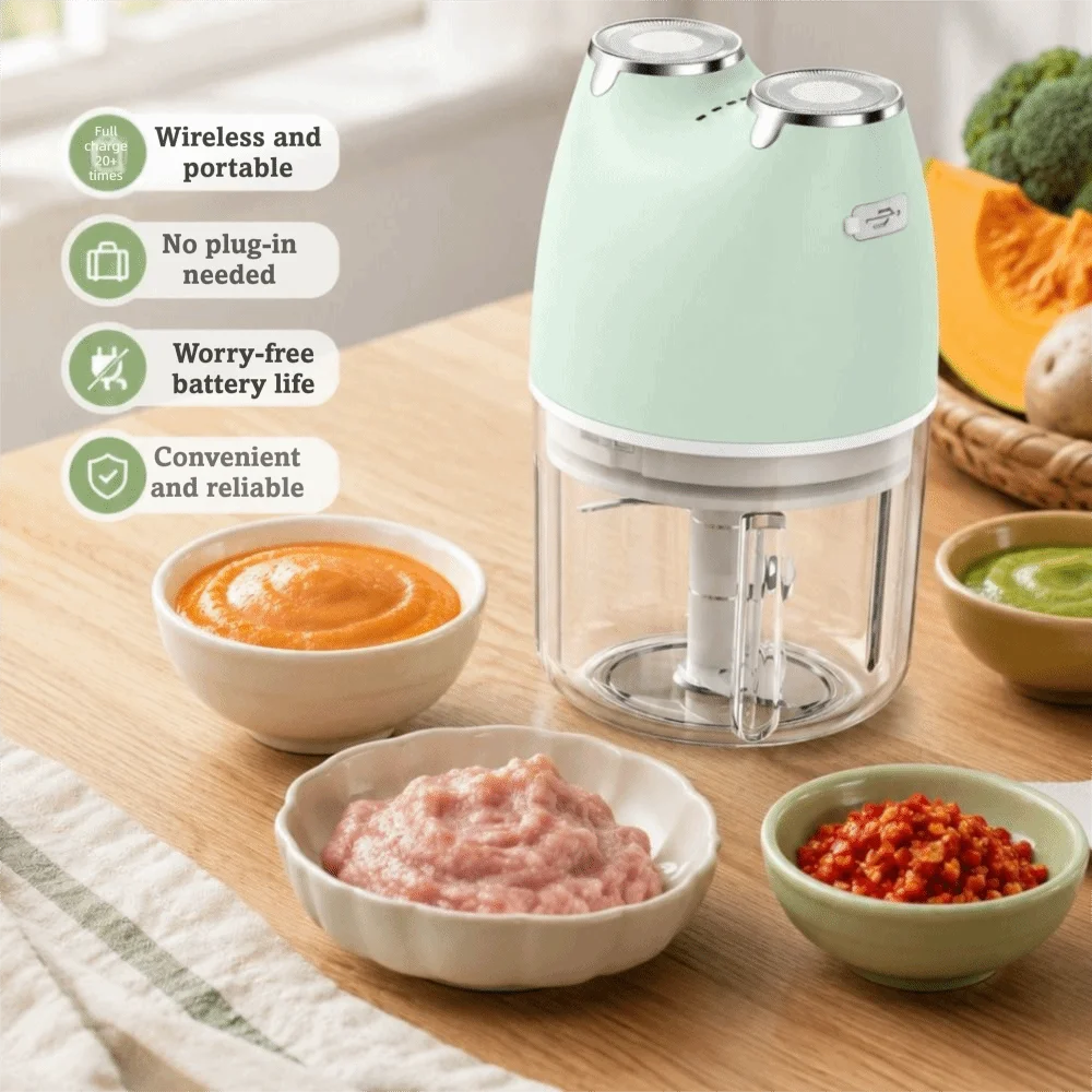USB Rechargeable Garlic Chopper Cordless 300ml Capacity Food Processor Portable Multi-Function Baby Food Processor Kitchen Prep