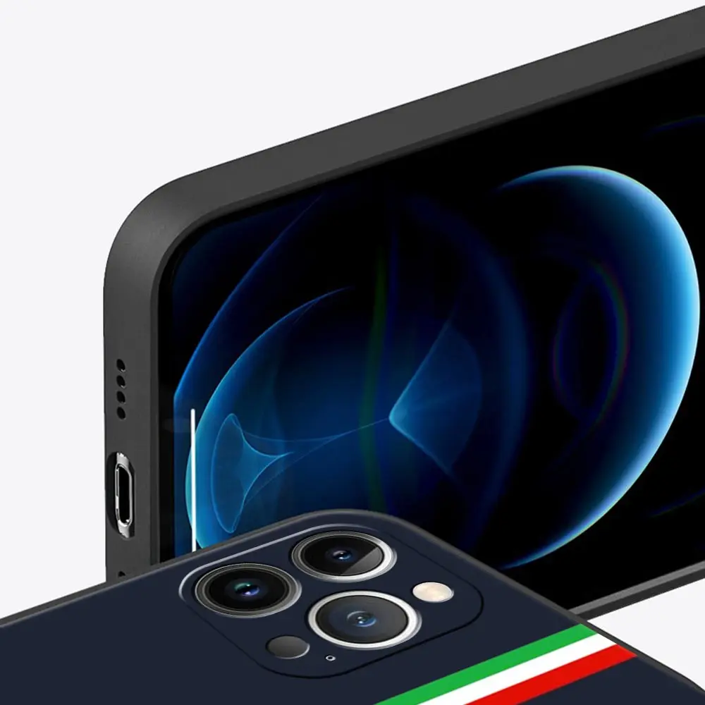 ITALY Flag Luxury Phone Case For iPhone 13 15 14 12 Mini 11 Pro MAX XR X SE XS 7 8 Plus Silicone Black Protection Cover