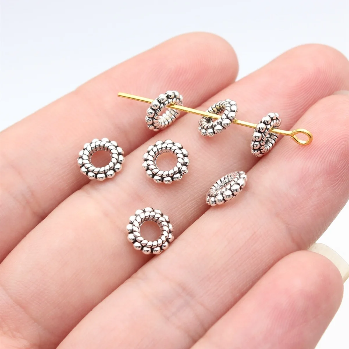 80pcs 7.6x7.6x2.3mm(0.3x0.3x0.09inch) 2 Colors Large Hole Beads Spacer Beads DIY Jewelry Making Accessories
