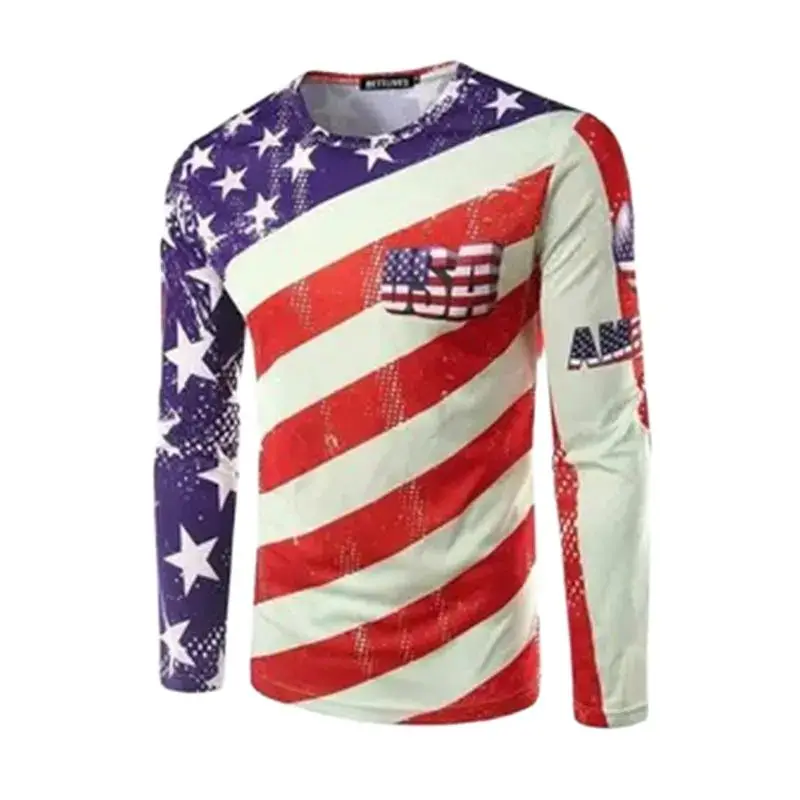 US Flag 3D Printed Retro Long Sleeved Harajuku Round Neck Men And Women Fashion Daily Casual Street Hip-hop Popular T-shirt Tops