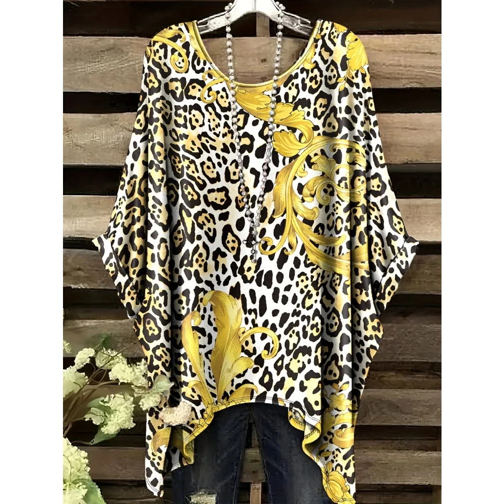 Women's Fashion Animal Print T-Shirt Formal Wear Top Machine Washable Casual Women Short Sleeve Tee Comfortable Vintage Clothing