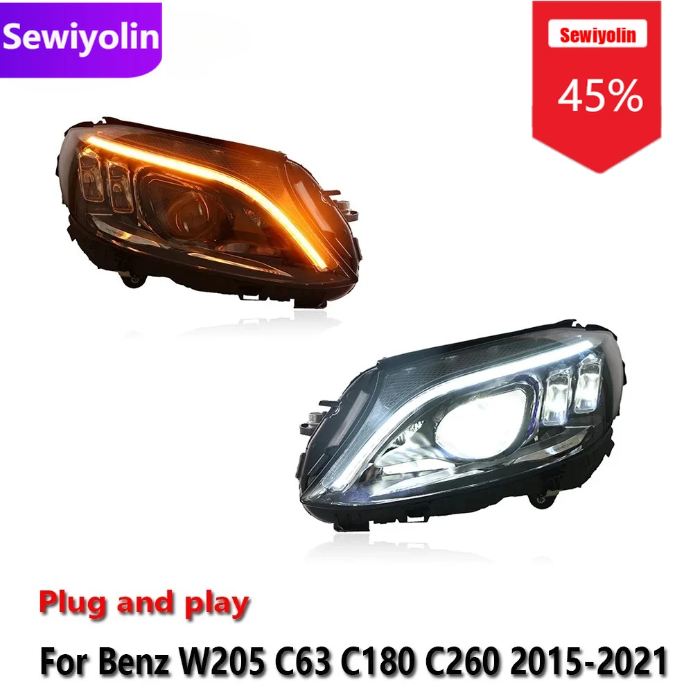 

Sewiyolin Car DRL LED Headlight Assemblies For Benz W205 C63 C180 C260 2015-2021 Fog DRL Brake Turn Signal Lamp Plug And Play