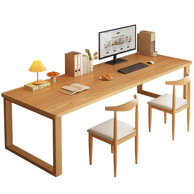 مكتب مزدوج لغرفة المعيشة المنزلية للطلاب، مكتب طويل كبير، أرجل خشبية صلبة، طاولة دراسة، منضدة #1