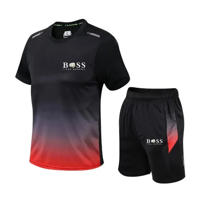 Camiseta masculina de manga curta com gola redonda, conjunto esportivo casual, shorts de corrida ao ar livre, novo, verão, 2 peças, 2024