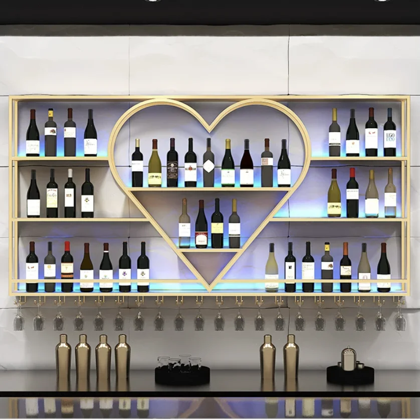 Wine Shelf Wall Bar Wrought Iron Display Stand Industrial Restaurant Wall Hanging  Counter 160*20*120
