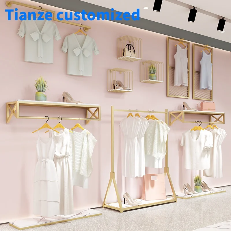 （customized）Factory Price Clothes Stand Apparel Garment Display Rack Clothes Shelving Metal Boutique Clothing Rack