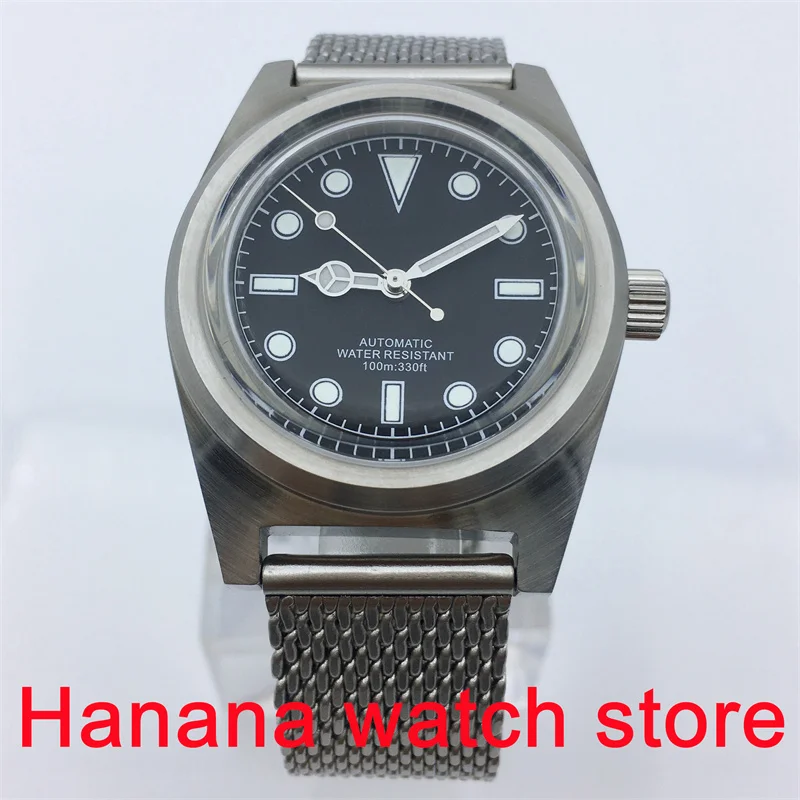 BLIGER 38mm caja esmerilada cúpula AR vidrio recubierto Vintage esfera luminosa negra 24 gemas NH35A PT5000 reloj mecánico automático para hombre