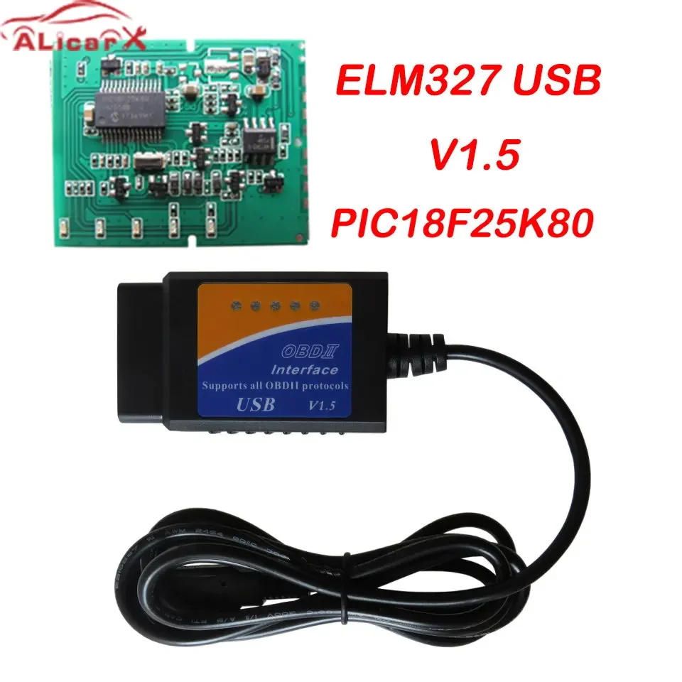 ELM 327 V1.5 USB327 OBD2 Car error code mini reader Pic18f25k80 V1.5 OBD2 Code Reader Usb-nterface ELM-327 Obd2 Scanner For PC