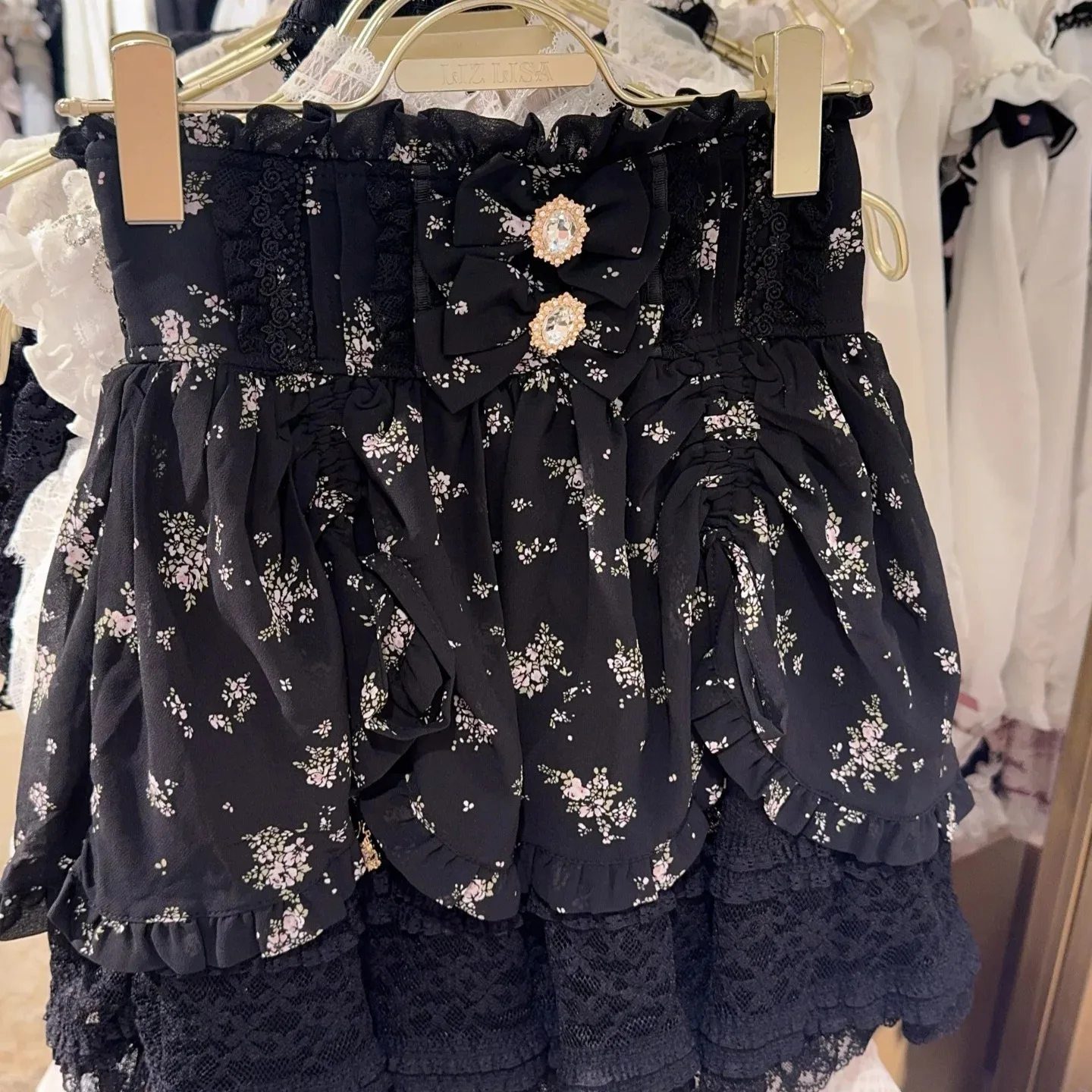 Minés japoneses estilo massa-produz liz saias doces cintura alta diamante arco rendas floral impressão versátil casual mini saia feminina