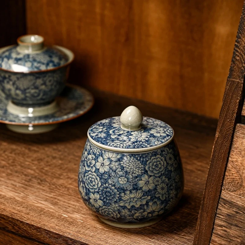 Blue and White Porcelain Sealed Storage Jar Tea and Candy Box Vintage Jewelry and Cosmetic Container Portable Coffee Bean Bottle