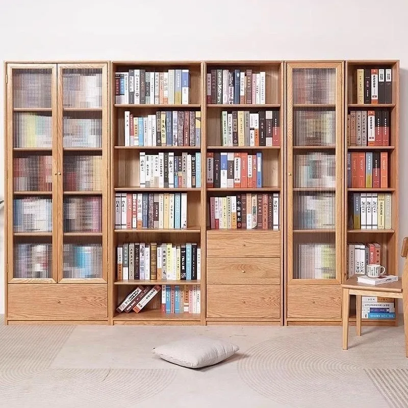 Oak bookshelf floor to wall living room shelf board storage rack locker simple modern home bookcase