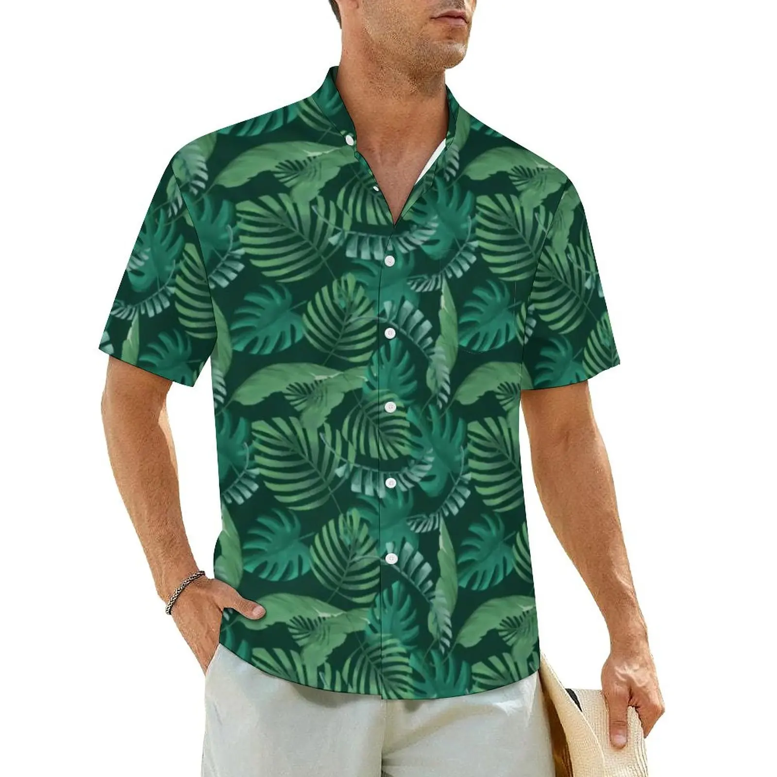 

Hawaiian Shirt Beach Green Palm Leaves Blouses Tropical Leaf Novelty Casual Shirts Men Short Sleeve Breathable Oversized Top