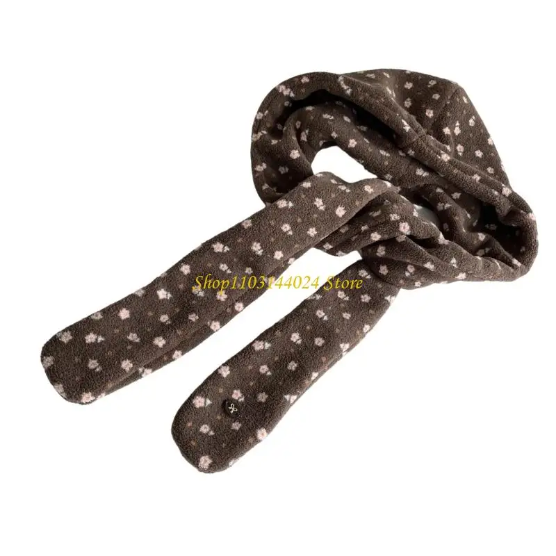 N5KE Fleece Flower Print Hooded Scarf with a Pull-On That Keeps Head, Ear, and Neck Coverage in Wearable Piece