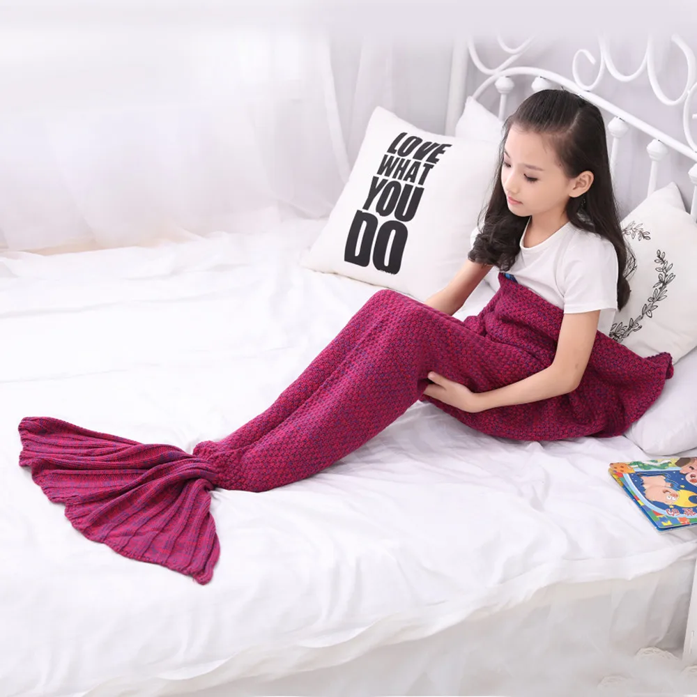 Kid Crochet Mermaid Tail Blanket Super Soft Knitted Children Mermaid Blanket For Sofa Bed Cashmere Feel Girl Warm Soft Blanket